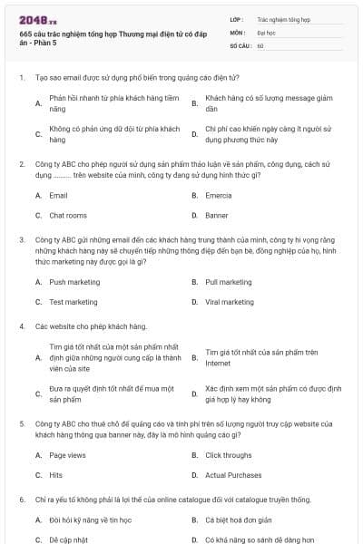 665 câu trắc nghiệm tổng hợp Thương mại điện tử có đáp án - Phần 5