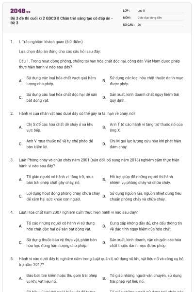 Bộ 3 đề thi cuối kì 2 GDCD 8 Chân trời sáng tạo có đáp án - Đề 3