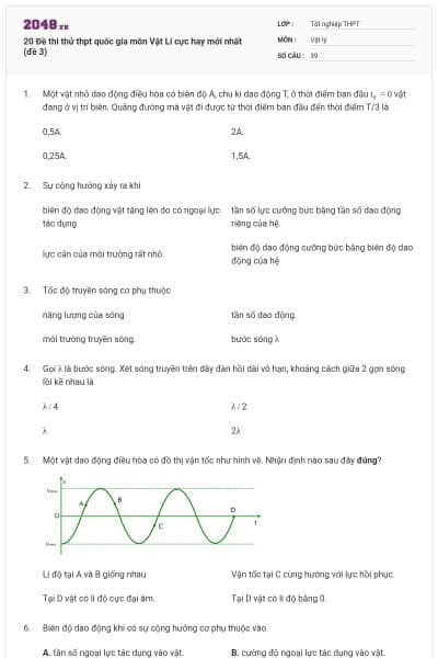20 Đề thi thử thpt quốc gia môn Vật Lí cực hay mới nhất (đề 3)