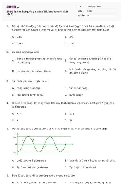 20 Đề thi thử thpt quốc gia môn Vật Lí cực hay mới nhất (đề 3)