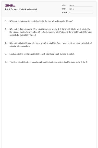 Bài 8: Ôn tập lịch sử thế giới cận đại