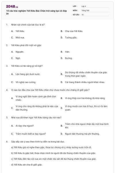 10 câu trắc nghiệm Yết Kiêu Bác Chân trời sáng tạo có đáp án