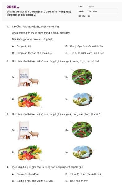 Bộ 2 đề thi Giữa kì 1 Công nghệ 10 Cánh diều - Công nghệ trồng trọt có đáp án (Đề 2)