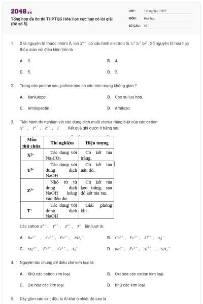 Tổng hợp đề ôn thi THPTQG Hóa Học cực hay có lời giải (Đề số 8)