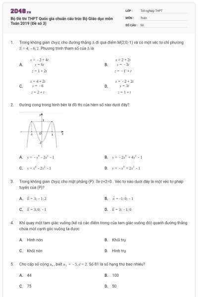 Bộ Đề thi THPT Quốc gia chuẩn cấu trúc Bộ Giáo dục môn Toán 2019 (Đề số 3)