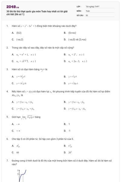 30 Đề thi thử thpt quốc gia môn Toán hay nhất có lời giải chi tiết (Đề số 1)