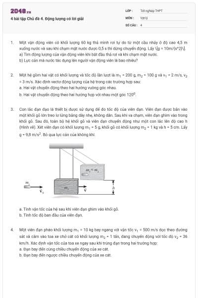 4 bài tập Chủ đề 4. Động lượng có lời giải