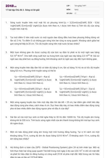 17 bài tập Chủ đề 2. Sóng có lời giải