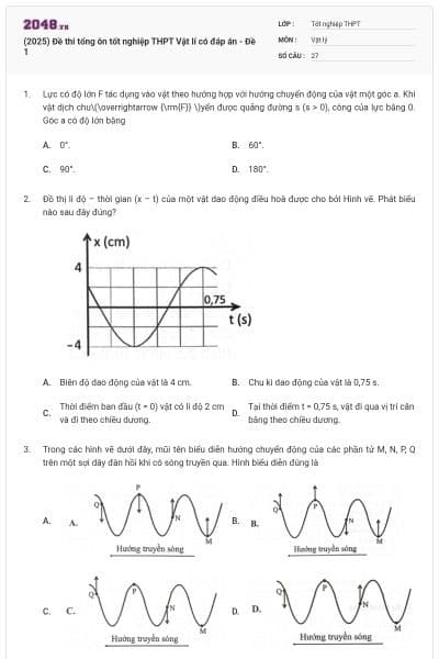 (2025) Đề thi tổng ôn tốt nghiệp THPT Vật lí có đáp án - Đề 1