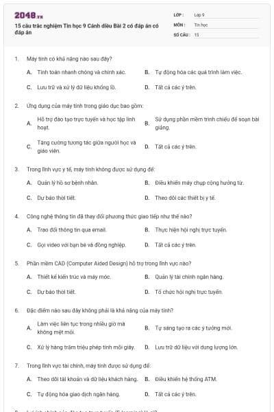 15 câu trắc nghiệm Tin học 9 Cánh diều Bài 2 có đáp án có đáp án