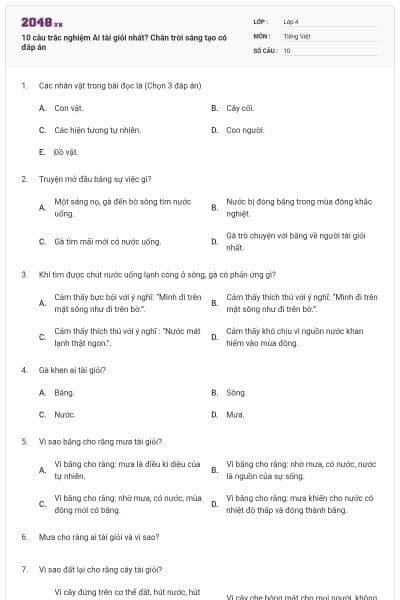 10 câu trắc nghiệm Ai tài giỏi nhất? Chân trời sáng tạo có đáp án