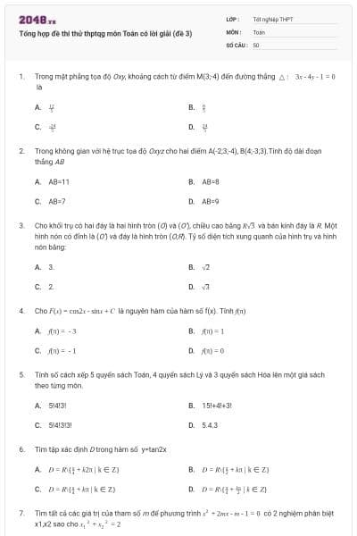 Tổng hợp đề thi thử thptqg môn Toán có lời giải (đề 3)