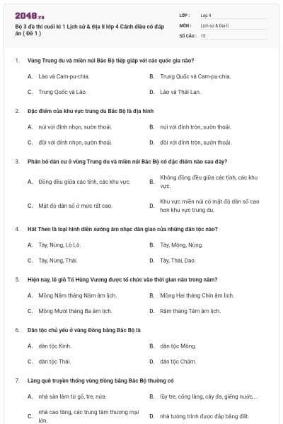 Bộ 3 đề thi cuối kì 1 Lịch sử & Địa lí lớp 4 Cánh diều có đáp án ( Đề 1 )