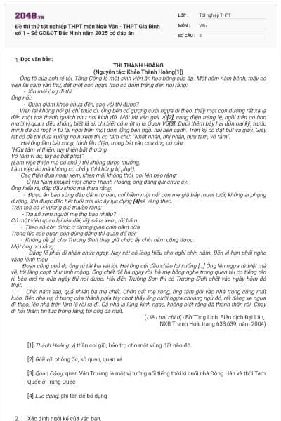 Đề thi thử tốt nghiệp THPT môn Ngữ Văn - THPT Gia Bình số 1 - Sở GD&ĐT Bắc Ninh năm 2025 có đáp án