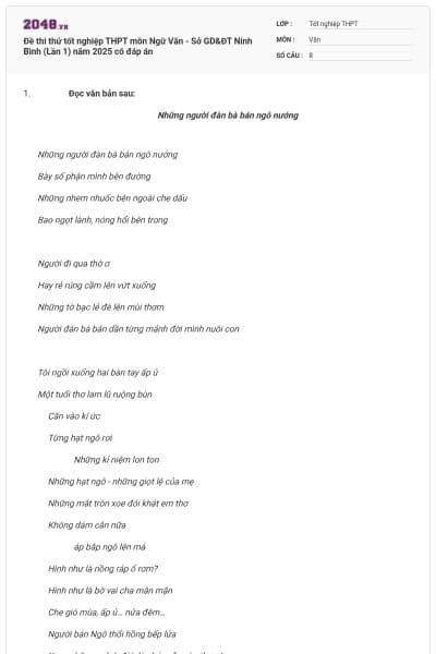 Đề thi thử tốt nghiệp THPT môn Ngữ Văn - Sở GD&ĐT Ninh Bình (Lần 1) năm 2025 có đáp án