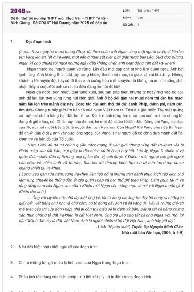 Đề thi thử tốt nghiệp THPT môn Ngữ Văn - THPT Tứ Kỳ - Ninh Giang - Sở GD&ĐT Hải Dương năm 2025 có đáp án