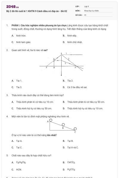 Bộ 2 đề thi cuối kì 1 KHTN 9 Cánh diều có đáp án - Đề 02