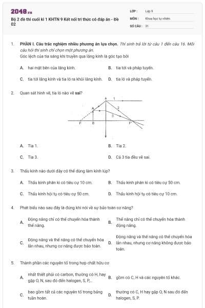 Bộ 2 đề thi cuối kì 1 KHTN 9 Kết nối tri thức có đáp án - Đề 02
