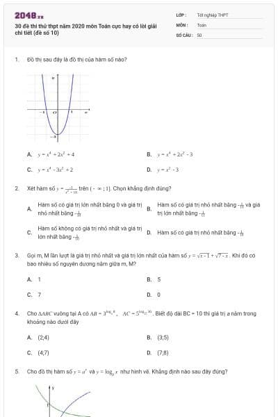 30 đề thi thử thpt năm 2020 môn Toán cực hay có lời giải chi tiết (đề số 10)