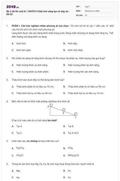 Bộ 2 đề thi cuối kì 1 KHTN 9 Chân trời sáng tạo có đáp án - Đề 02