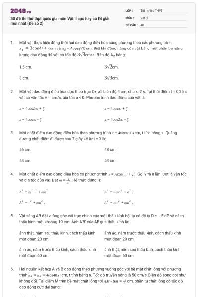30 đề thi thử thpt quốc gia môn Vật lí cực hay có lời giải mới nhất (Đề số 2)