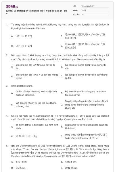 (2025) Đề thi tổng ôn tốt nghiệp THPT Vật lí có đáp án - Đề 4