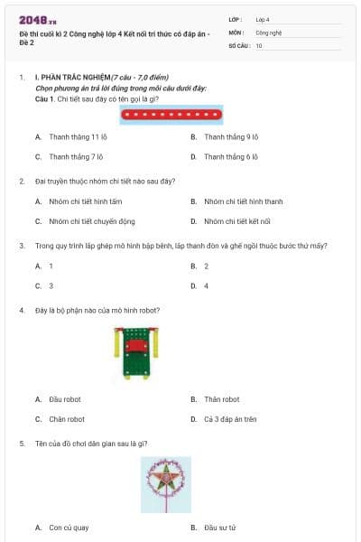 Đề thi cuối kì 2 Công nghệ lớp 4 Kết nối tri thức có đáp án - Đề 2