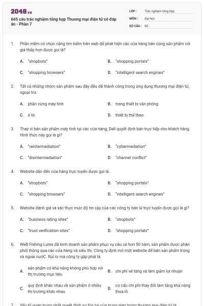 665 câu trắc nghiệm tổng hợp Thương mại điện tử có đáp án - Phần 7