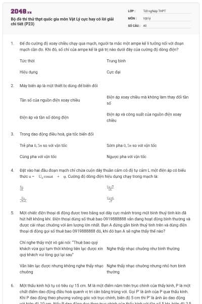 Bộ đề thi thử thpt quốc gia môn Vật Lý cực hay có lời giải chi tiết (P23)