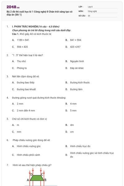Bộ 2 đề thi cuối học kì 1 Công nghệ 8 Chân trời sáng tạo có đáp án (Đề 1)