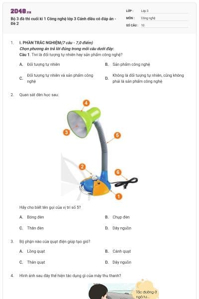 Bộ 3 đề thi cuối kì 1 Công nghệ lớp 3 Cánh diều có đáp án - Đề 2