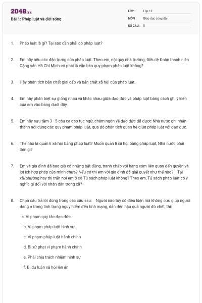 Bài 1: Pháp luật và đời sống