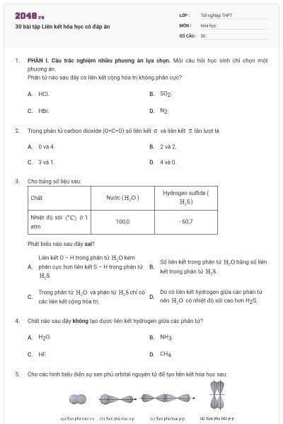 30 bài tập Liên kết hóa học có đáp án