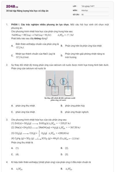 30 bài tập Năng lượng hóa học có đáp án