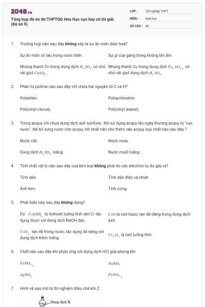 Tổng hợp đề ôn thi THPTQG Hóa Học cực hay có lời giải (Đề số 9)