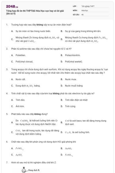 Tổng hợp đề ôn thi THPTQG Hóa Học cực hay có lời giải (Đề số 9)