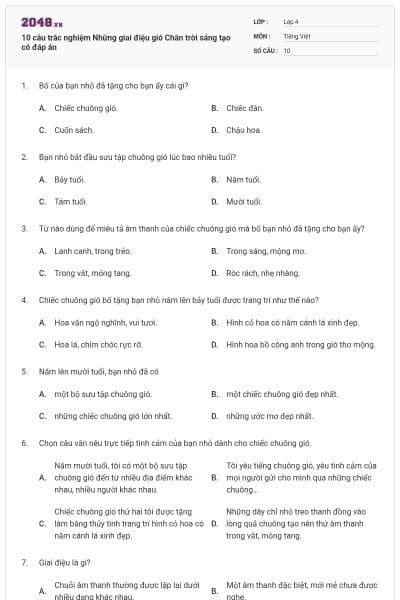 10 câu trắc nghiệm Những giai điệu gió Chân trời sáng tạo có đáp án