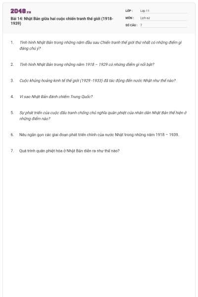 Bài 14: Nhật Bản giữa hai cuộc chiến tranh thế giới (1918-1939)