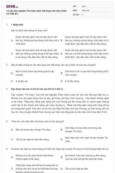 15 câu trắc nghiệm Tìm hiểu cách viết đoạn văn nêu ý kiến (có đáp án)