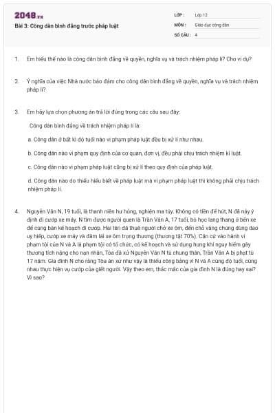 Bài 3: Công dân bình đẳng trước pháp luật