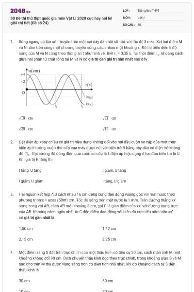 30 Đề thi thử thpt quốc gia môn Vật Lí 2020 cực hay nói lời giải chi tiết (Đề số 24)