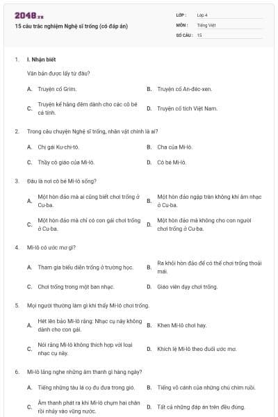 15 câu trắc nghiệm Nghệ sĩ trống (có đáp án)