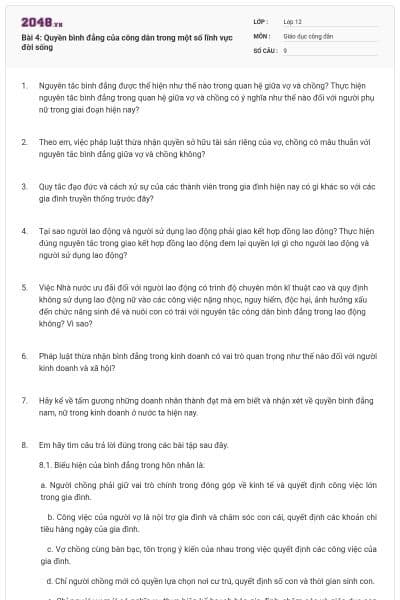 Bài 4: Quyền bình đẳng của công dân trong một số lĩnh vực đời sống