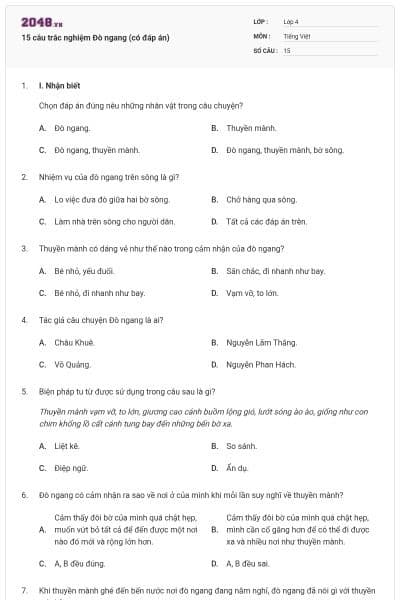 15 câu trắc nghiệm Đò ngang (có đáp án)