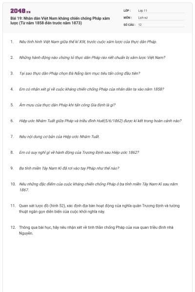 Bài 19: Nhân dân Việt Nam kháng chiến chống Pháp xâm lược (Từ năm 1858 đến trước năm 1873)