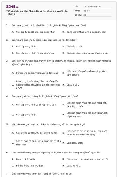 770 câu trắc nghiệm Chủ nghĩa xã hội khoa học có đáp án - Phần 9