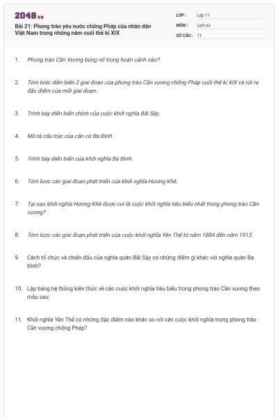 Bài 21: Phong trào yêu nước chống Pháp của nhân dân Việt Nam trong những năm cuối thế kỉ XIX