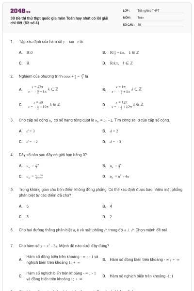 30 Đề thi thử thpt quốc gia môn Toán hay nhất có lời giải chi tiết (Đề số 4)