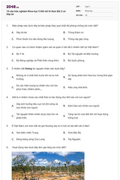10 câu trắc nghiệm Khoa học 5 Kết nối tri thức Bài 2 có đáp án