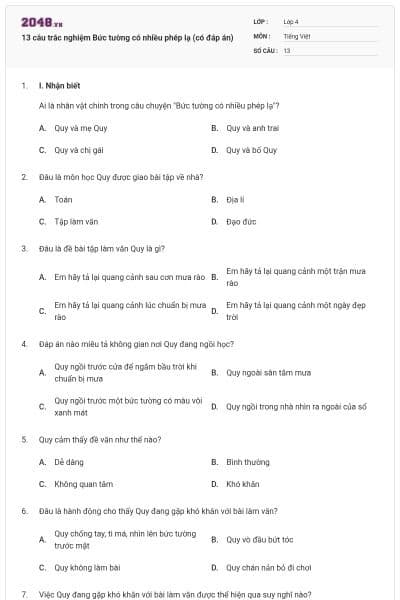 13 câu trắc nghiệm Bức tường có nhiều phép lạ (có đáp án)